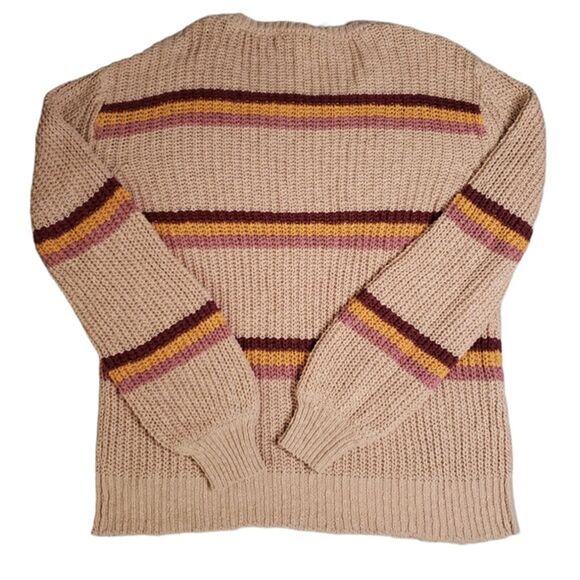 NWT sisstrEvolution Tan Striped Cotton Long Sleeve Sweater Size S - Picture 2 of 11
